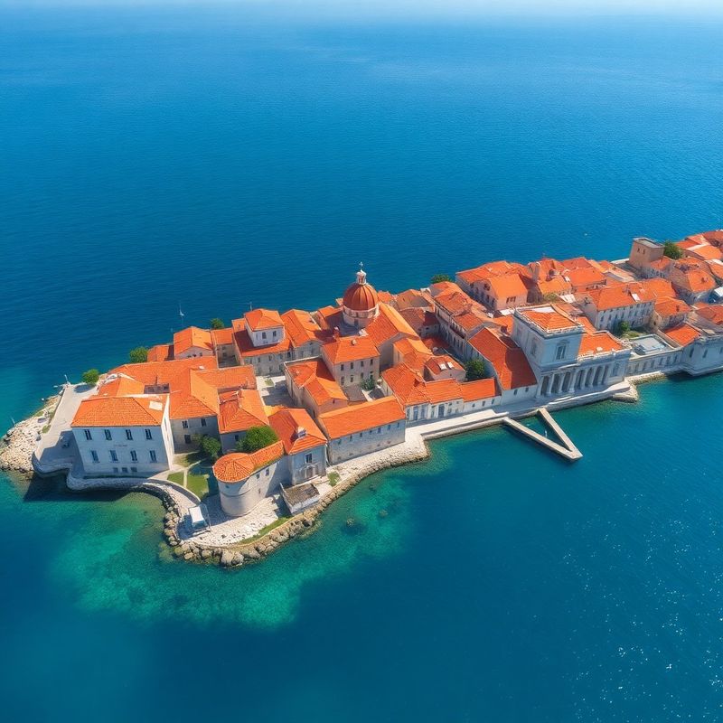 Zračni pogled na šibensku staru gradsku jezgru uz azurno Jadransko more